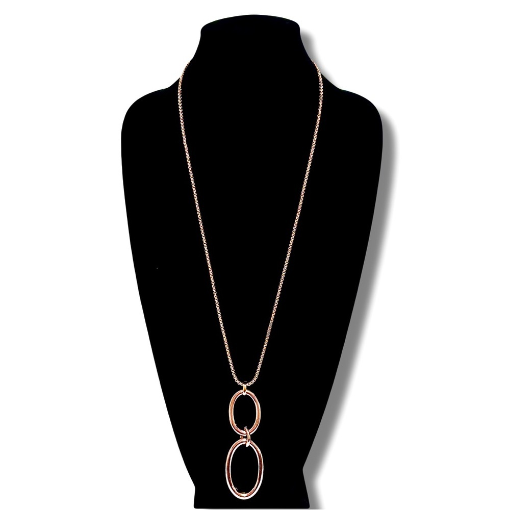 WHITE HOUSE BLACK MARKET Rose Gold Oval Link Long Pendant Necklace NWT